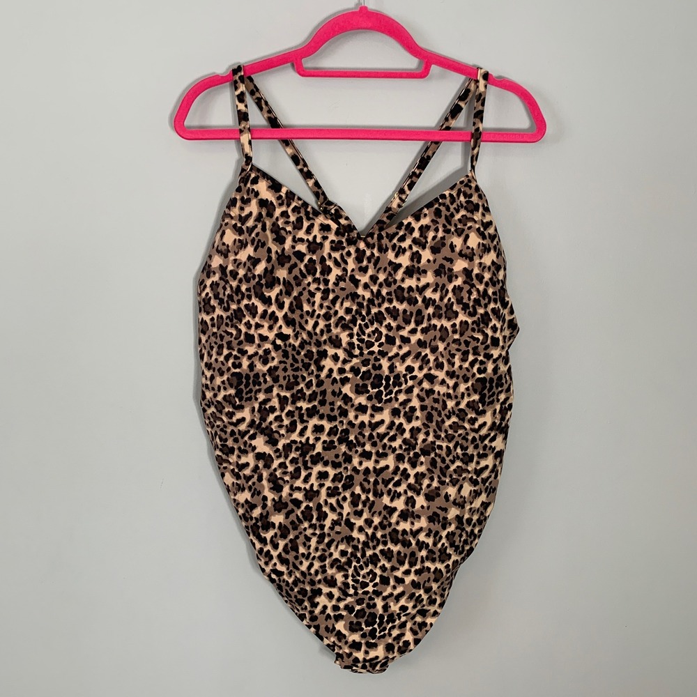 NEW Aqua‎ Green Leopard Print Cutout One Piece Swimsuit Brown Black Plus 24